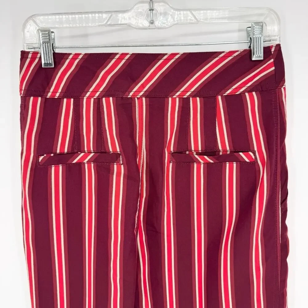 Free People Seemed Like Stripe Belted Crop Pant in Burgundy/Red Sz 2 Office Boho